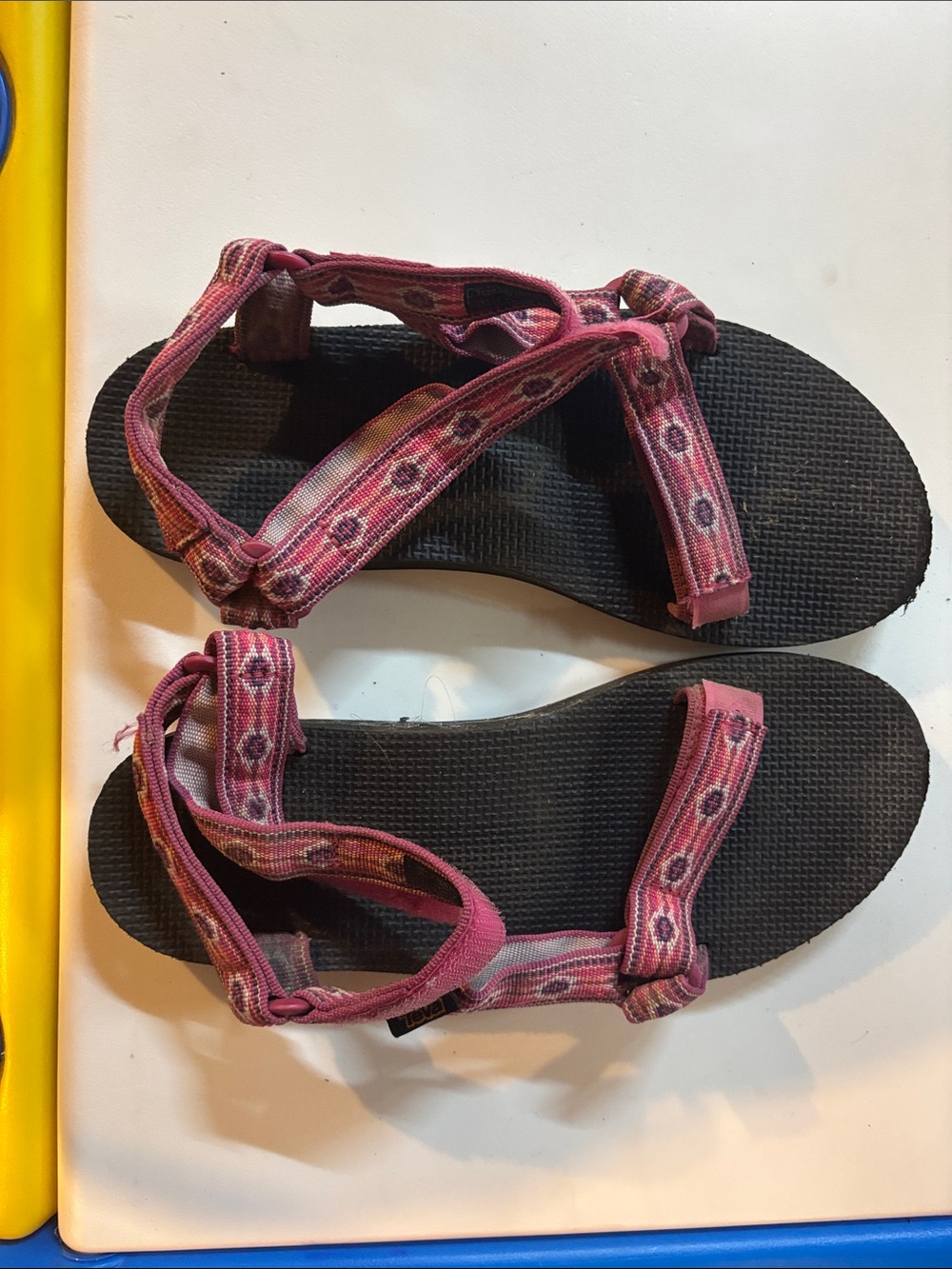 Teva Women's Pink Patterned Strap Sandals with Black Footbed
